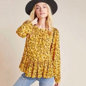 Anthropologie Mustard Floral Blouse